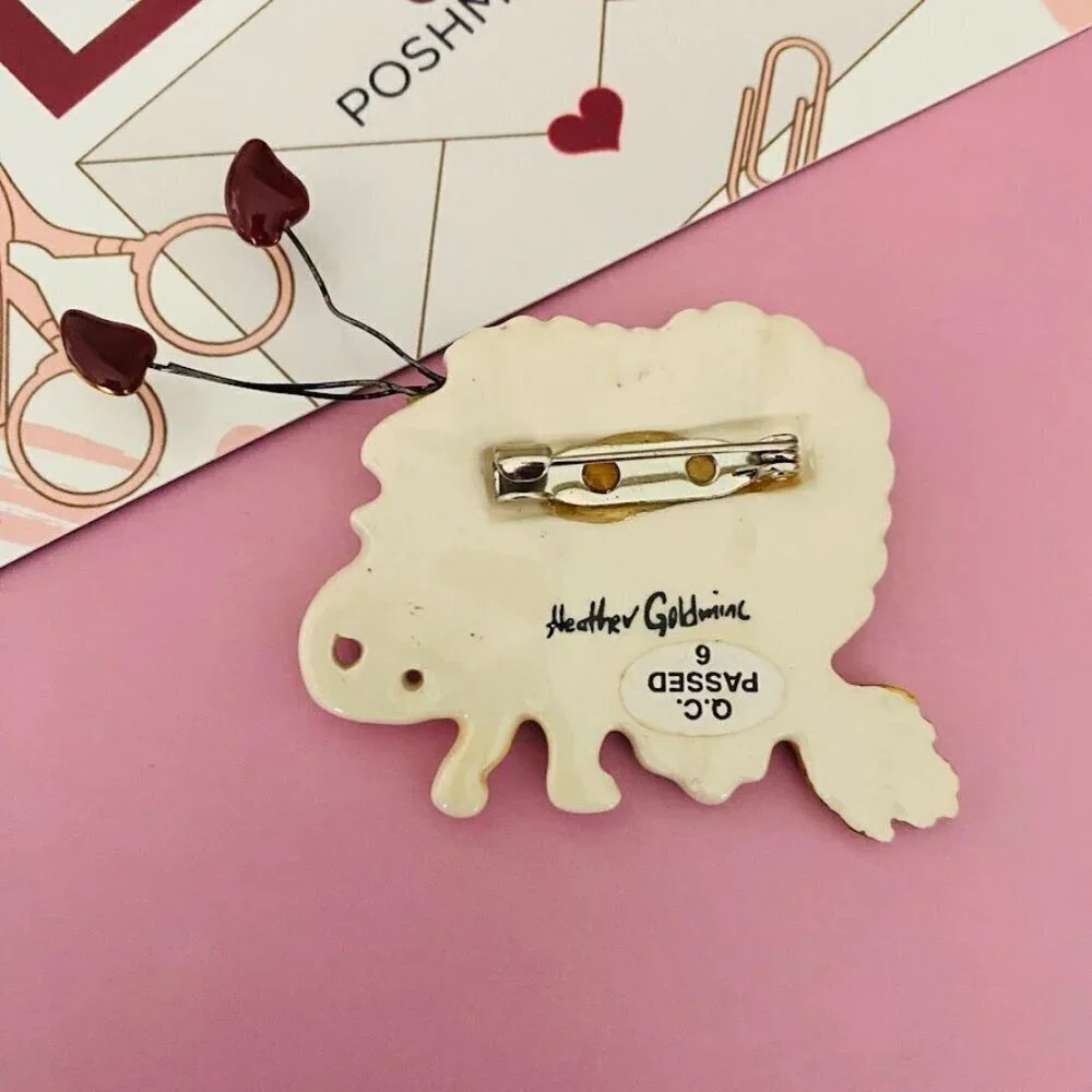 VTG Heather Goldminc Ceramic Heart Brooch Pin 